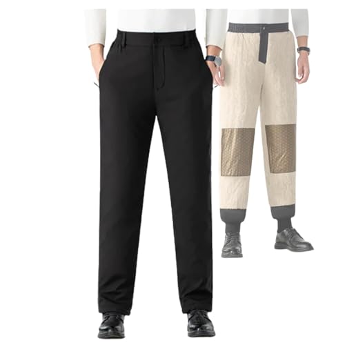Men's Thermal Thick Fluff Lining Pants, Men's Fleece Lined Waterproof Windproof Warm Pants
