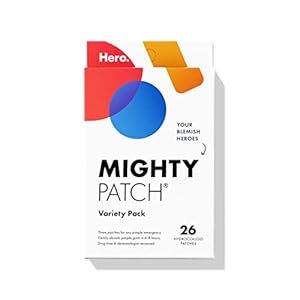 Mighty Patch™ Variety Pack from Hero Cosmetics – Hydrocolloid Acne Pimple Patches for Covering Zits and Blemishes, Spot Stickers for Face and Skin, Vegan-friendly and Not Tested on Animals (26 Count)