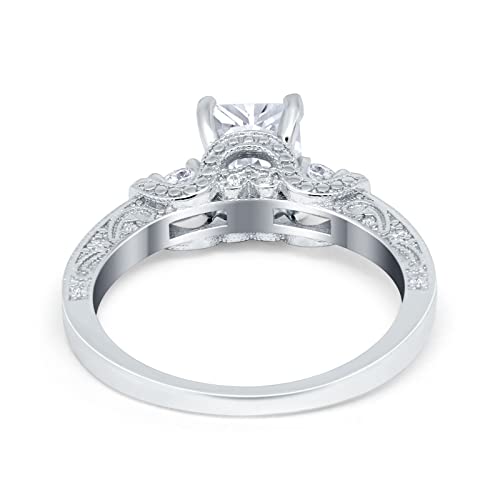 Blue Apple Co. Three Stone Wedding Engagement Ring Radiant Round Simulated Cubic Zirconia 925 Sterling Silver4