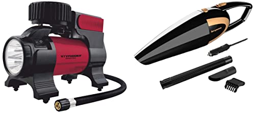 Image of Bergmann Typhoon Digital Heavy-Duty Metal Tyre Inflator with Auto Cut-Off & LED Light (BCT-150D) & Bergmann Stunner Car Vacuum Cleaner with Stainless Steel HEPA Filter (Black)