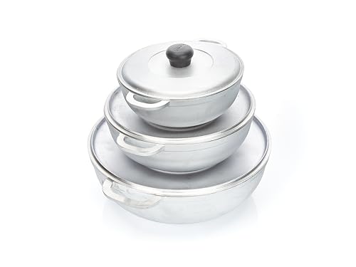 IMUSA USA Traditional Colombian Natural 3-Piece Caldero Set, 18 by 24 by 28cm, Silver