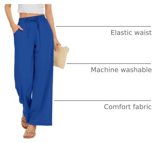 Image of KICZOY Women Flowy Pants Drawstring Waist Wide Leg Palazzo Beach Pants Loose Fit with Pockets