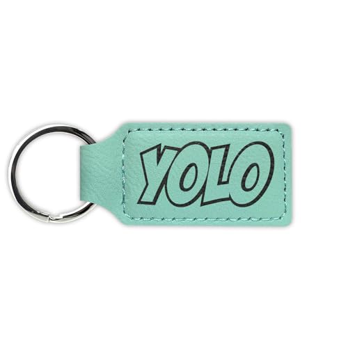 RDW Yolo Keychain Leatherette Rectangle - Laser Engraved - Many
