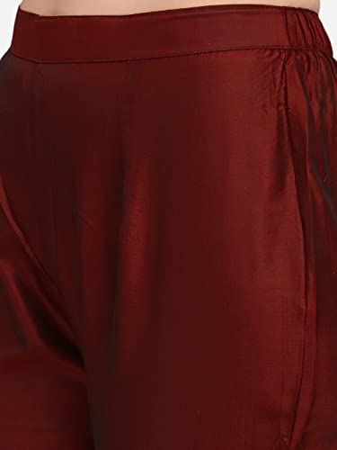 Image of VredeVogel Cotton Silk Blend Straight Embroidery Kurta Pant and Dupatta Set for Women