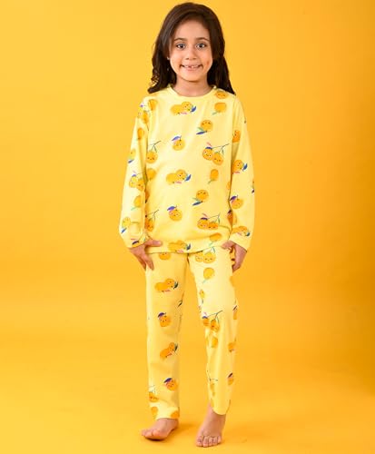 Image of ANTHRILO Summer Pyjama Set for Girls | 100% Cotton, Skin Friendly Fabric | Pyjama Set for Girls | Casual Wear | Cherry Yellow Long Sleeve Pyjama Set - Yellow 0-6 Months