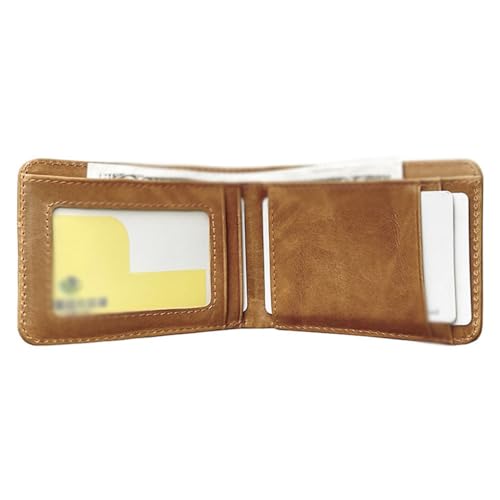 Leather Men's Wallet Retro Casual Men's Short Cowhide Money Clip Oil Wax Clip Card Bag(Gray)2