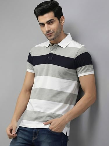 Image of XENOVAURBAN Polo t Shirt for Man | Striped Pattern Mens Cotton Polo Neck T-Shirt with Collar | Regular fit | Breathable and Soft - Polo-Striped-P