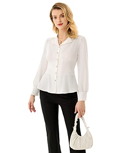 GRACE KARIN Button Down Shirts for Women Summer Peplum Tops Long Sleeve Work Blouse Collared Shirt Dressy Top3
