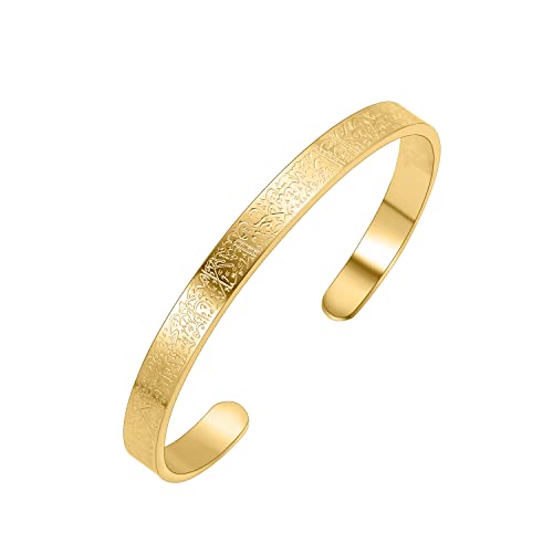 Qitian Islamic Jewelry Gifts for Women Allah Gold Bangles Bracelets Ayatul Kursi Arabic Cuff Bracelet for Women Men Islam Eid Ramadan New Year Gifts