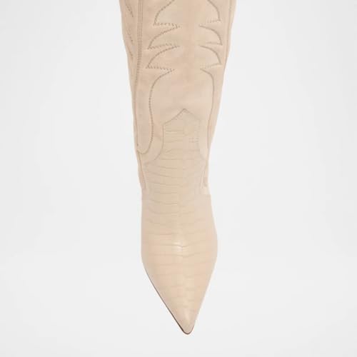 FSJ Women Pointed Toe Cowboy Boots Embroidered Chunky High Heel Knee High Boots Western Pull On Fashion Dress Shoes Size 4-16 US4