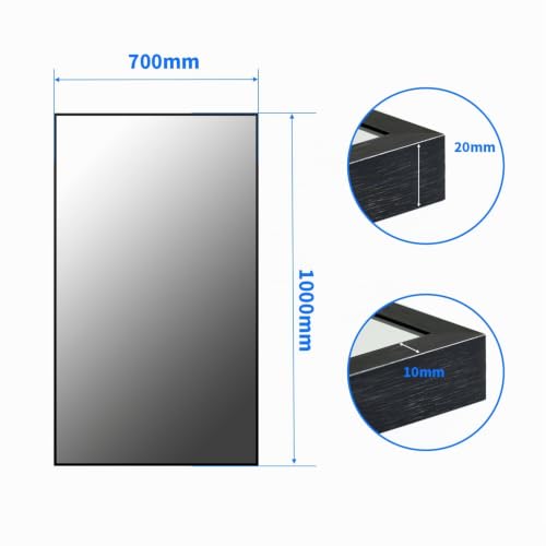 Boromal Spiegel Schwarz 100x70cm Rechteckiger Spiegel mit Metall Rahmen Badspiegel Wandspiegel für Badezimmer, Waschräume, Schlafzimmer – Ansicht 7