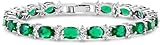 KEZEF Tennis Bracelets For Women - Cubic Zirconia - Oval 7x5mm Emerald Gemstones - Round 2.50mm White CZ - Silver Plated Brass - 7 Inch - Hypoallergenic Bracelets