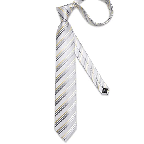 Image of DiBanGu Mens Striped Tie Silk Woven Necktie and Pocket Square Cufflinks Tie Clip Set Wedding Business Formal Gift Tie for Men