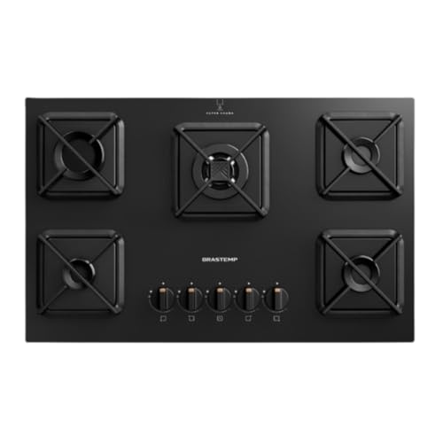 Cooktop 5 Bocas a Gás GLP Brastemp Mesa de Vidro Chama Simmer Preto Acendimento Superautomático BDS75AE