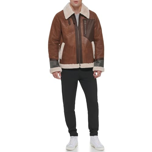 Image of DKNY Men's Faux Shearling Bomber Jacket With Faux Fur Collar