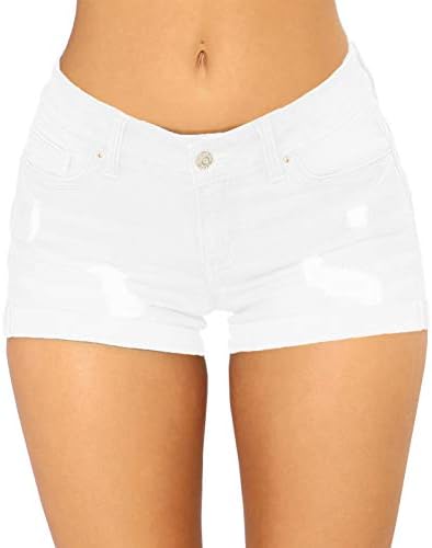 Govc Women Casual Summer Mid Waist Stretchy Denim Jean Shorts Junior Short Jeans(6010White,L)