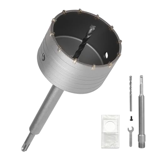 EXLECO 110mm Scie Cloche Beton, avec 220mm Rallonge SDS PLUS et Foret de Centrage, Carotteuse Beton, Trépan Béton Multi Matériaux, Scie Cloche pour Maçonnerie Pierres, Ciment, Brique