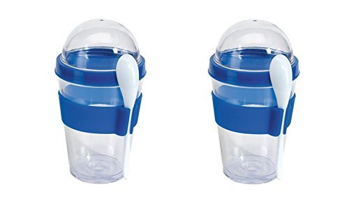 Cereal Cup Yoghurt Cereal Container Pack of 2 Screw-On Lid with Spoon Blue with Stand