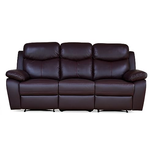 Image of Torque - Weston 3 Seater Leatherette Manual Recliner | Recliner Sofa /Chair for Living Room, Bedroom, Office (Brown) | 1 Year Warranty