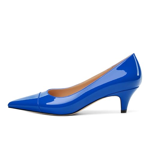 Womens Low Kitten Heels Pumps Pointed Toe Slip On Patent Leather Dressy Shoes 2 Inch2