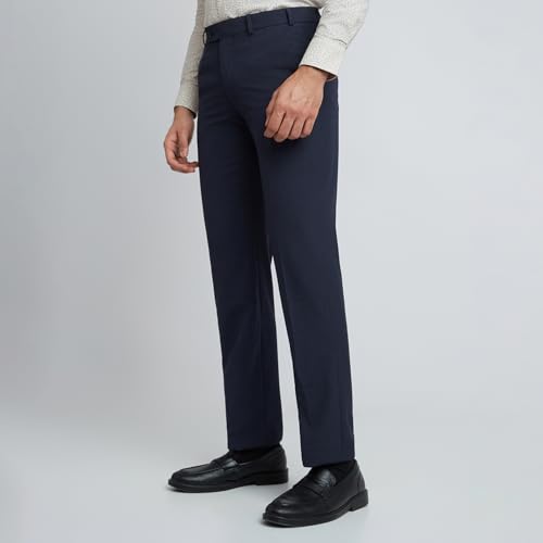 Image of Park Avenue Men's Regular Fit Mid Rise Checks Pattern Poly Viscose Blend Flat Front Formal Trouser
