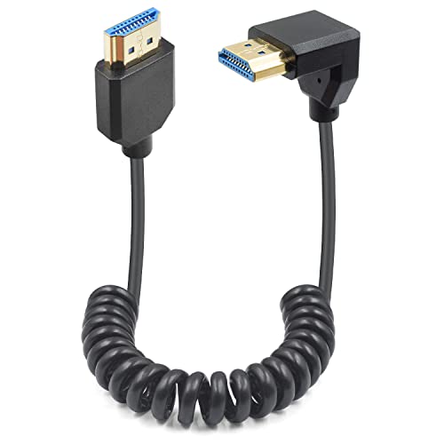 hdmi coiled cable - Duttek 90 Degree HDMI 2.1 Male to Male Coiled Cable 8K, Extreme Thin Down Angled HDMI Coiled Cable, Gold Plated High Speed 48Gbps Support 8K@60Hz 4K@120 for TV/Xbox /PS4 /PS5 4FT/1.2M