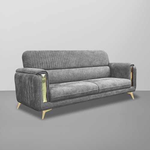 Image of Casaliving Gelio 3+2 Seater Sofa Set for Living Room (Dark Grey Colour) Premium Fabric Sofa