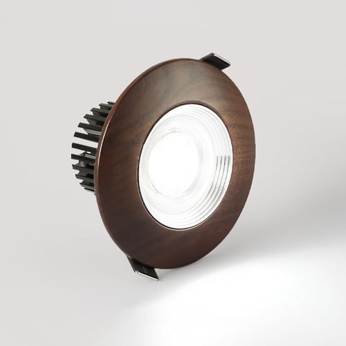 WLBHWL 3.9 Inch LED Recessed Lighting, Wood Grain Style Downlight, 5W COB LED Spotlight, 3000K Warm White, CRI80,Walnut Color LED Ceiling Light, Simple Retrofit Installation - No Flicker