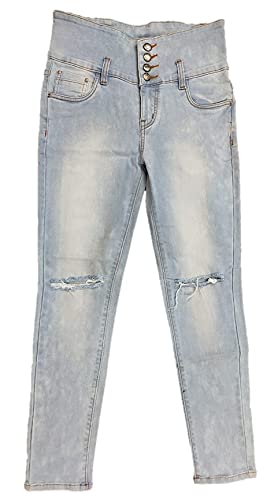 happening Women Broad Band Slim Fit-Rugged/Ripped Knee Cut Jeans-High Waist-Faded Blue-Waist Size 28
