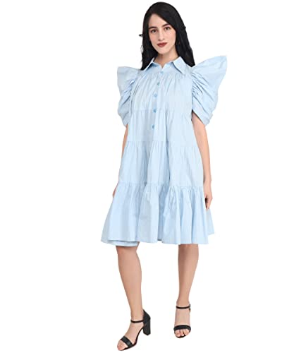 Image of Women's Power Shoulder Dress Plain Cotton Blend Western Dress