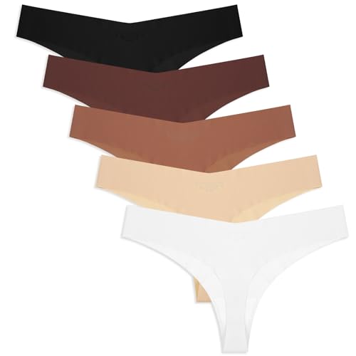 Yolev 5 Piezas Tangas Sin Costuras para Mujer Ropa Interior Sin Costuras Bragas Invisibles con Cintura en V Sin Costuras para Mujer Ropa Interior Invisible Tangas de Hilo (Multicolor, Talla L)