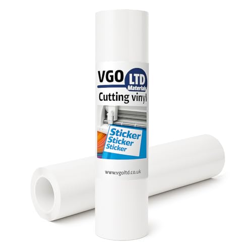 VGOLTD Permanent Adhesive Vinyl Roll Glossy Self Adhesive Cutting Vinyl Easy Weed Vinyl for Decals Mugs Car Stickers & DIY Crafts Compatible with Cricut & Silhouette Machines (White 30 x 100 cm)