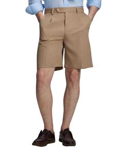 Susclude Pleated Dress Shorts for Men 9 Inch Inseam Khaki Shorts Men Elastic Waist Summer Golf Chino Short with Pockets