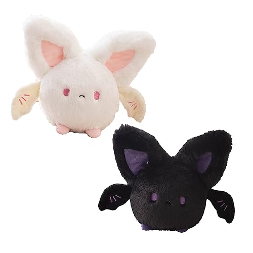 INSTITIZER 2 Pcs Halloween Bat Stuffed Animal Plush Toys, Black and White Pillow, Gift for Girls Boys (7.8 Inch)