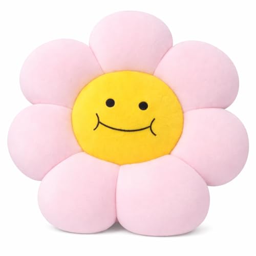 Image of AVSHUB Smiley Flower Cushion 40 cm | Soft Plush Pillow for Sofa Bed Decor | Cute Round Floral Shape Throw Cushion for Kids Room Living Room Gift Item (Pink)