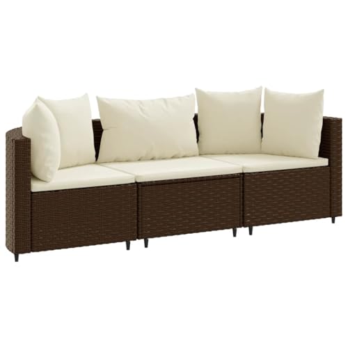 Mhdvray Salon de Jardin 3 Pièces en Résine Tressée Marron, Ensemble Canapé Modulaire Extérieur avec Coussins pour Terrasse et Balcon, Mobilier en...