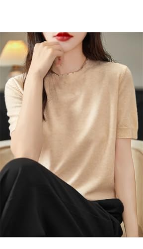 Women Cashmere Short Sleeve Sweater O-Neck Pullover Knitted Tops3