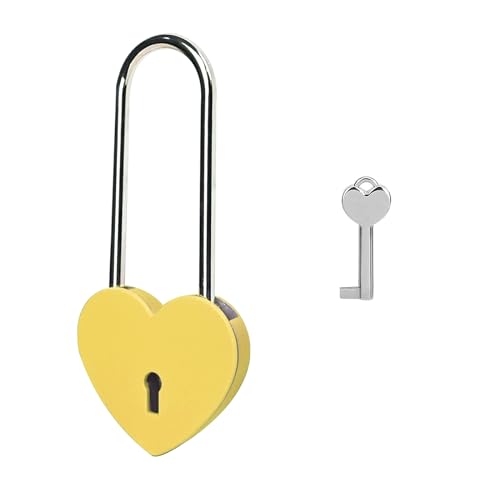 Image of Single Heart Lock with Key 3.5 Inches,50mm Love Padlock Rubber Painting Yellow Metal Love Lock for Lovelock Bridge,Card Box,Jewelry Box,Diary Book,Handbag