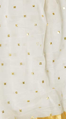 Image of YOUTHQUAKE Women's Golden Printed Chiffon Dupatta With Four Side Golden Lace
