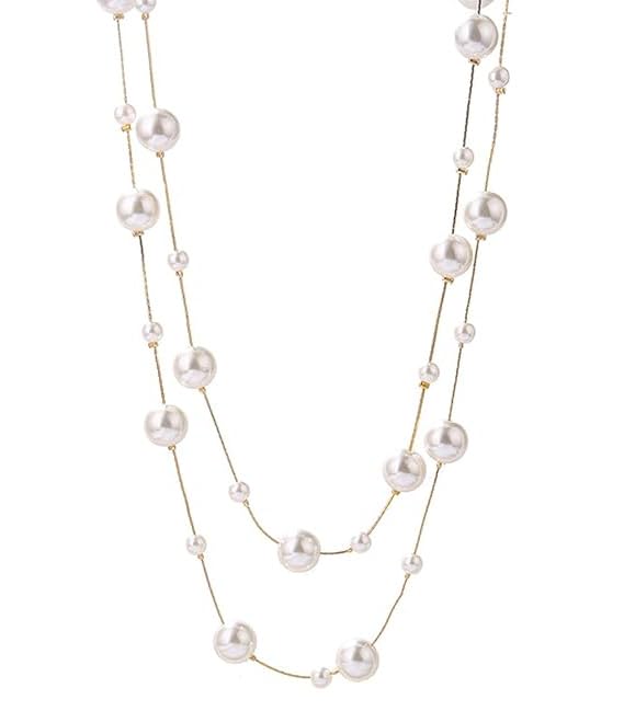 Artificial Pearl Necklace,Pearl Long Necklace,Long Sweater Chain Necklace,White Pearl Long Chain Necklace Jewelry Gifts For Women/Girls