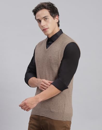 Image of Monte Carlo Off White Solid V Neck Sweater | Warm Woolen Pullover for Men | Soft Comfortable Knitted Winter Wear Sweater for Men's