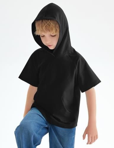 Spring&Gege Boys Light Weight Short Sleeve Hoodie Casual Solid Pullover Hooded T-shirt with Pocket4