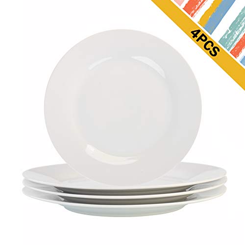 Porcasa Porcelain Plates, White Round Flat Plates for Dinner, Appetizer, Dessert, 8 inch