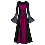 DIYIOUZHOU Disfraz medieval renacentista para mujer, manga acampanada, suave, pub, victoriano, vestidos de noche, cuello para mujer, cóctel para mujer, 03-Rosa intenso, S