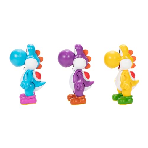 Image of Nintendo Yoshi 3-Pack Action Figures, 4 Inch / 10cm Authentic Super Mario Figures Includes Yellow Yoshi, Purple Yoshi and Light-Blue Yoshi, Ideal for Ages 3+