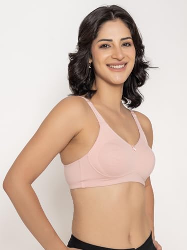 Image of INKURV Seamless Non-Padded Bra for Women | Non-Wired Cotton Full Coverage T-Shirt Bra | Thin Adjustable Straps | Double Layered Cups | Anti Sag Lift Up Support | Luna Combo of 2