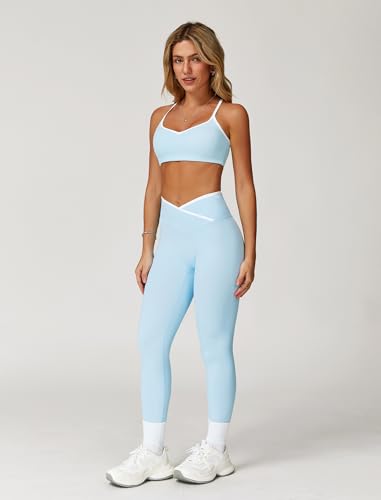 ABOCIW Workout Sets for Women 2 Piece Color Block Strappy Sports Bra High Waist Leggings Gym Yoga Pilates Outfits3