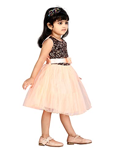 Image of MUHURATAM Girl's Net Fit and Flare Knee-Length Dress