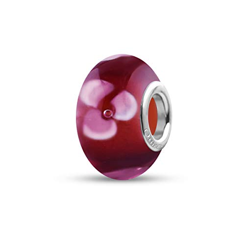 Preisvergleich Produktbild Quiges Glas Bead Perle für Damen Handgemacht Rot mit Pink Blumen