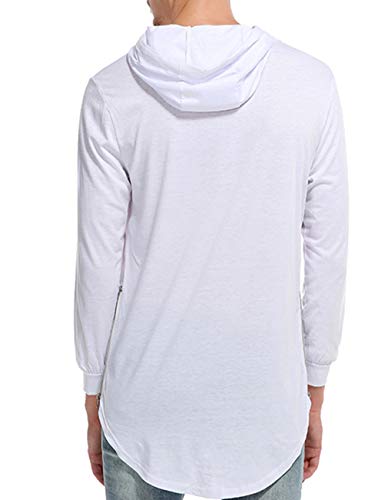 Jedyful Mens Hipster Long Sleeve Side Zipper Hooded Shirt Pullover Sweatshirt (Small, White) #TOP3